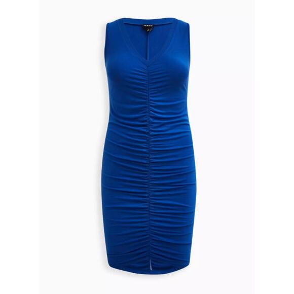 Torrid Women's Plus Size Blue Mini Jersey Ruched Bodycon Dress Size 2 2X New - Picture 1 of 8